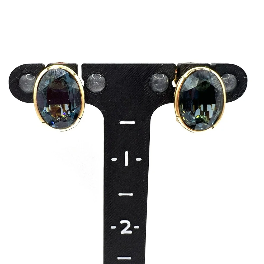 Christian Dior Earrings London Blue Open Bezel Crystal Oval Gold Plated Clip Vtg